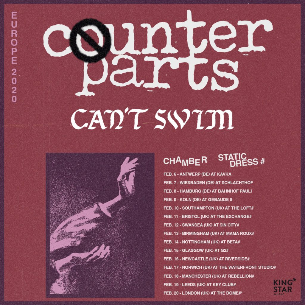 Counterparts Can't Swim UK EU tour news